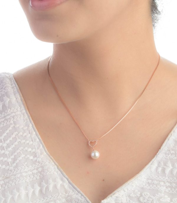 Dazzling Heart Pearl Necklace (Silver) Hot on Sale