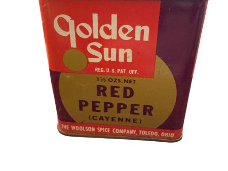 Vintage GOLDEN SUN Red Pepper Metal SPICE TIN WOOLSON Spice Toledo OHIO Hot on Sale