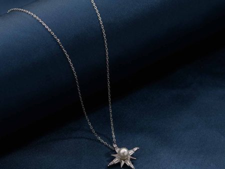 Elegant Star With Pearl Necklace (Silver) For Discount