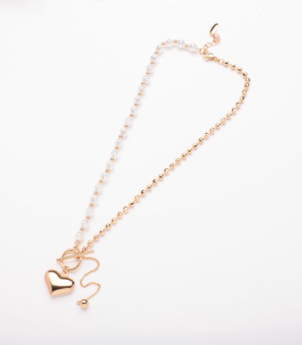 Bold Heart Dangling Necklace (Brass) For Sale