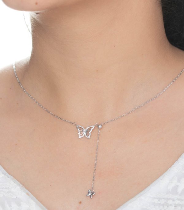 Butterfly Necklace (Silver) For Discount