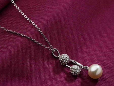 Double Crystal Pearl Danglers Necklace (Brass) For Sale