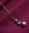 Double Crystal Pearl Danglers Necklace (Brass) For Sale