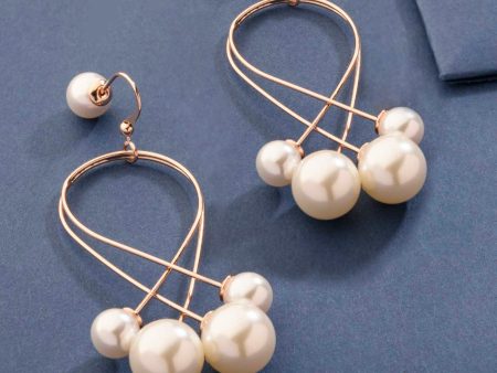 Hand-Crafted Shiny Falling Pearls Earrings (Brass) Fashion