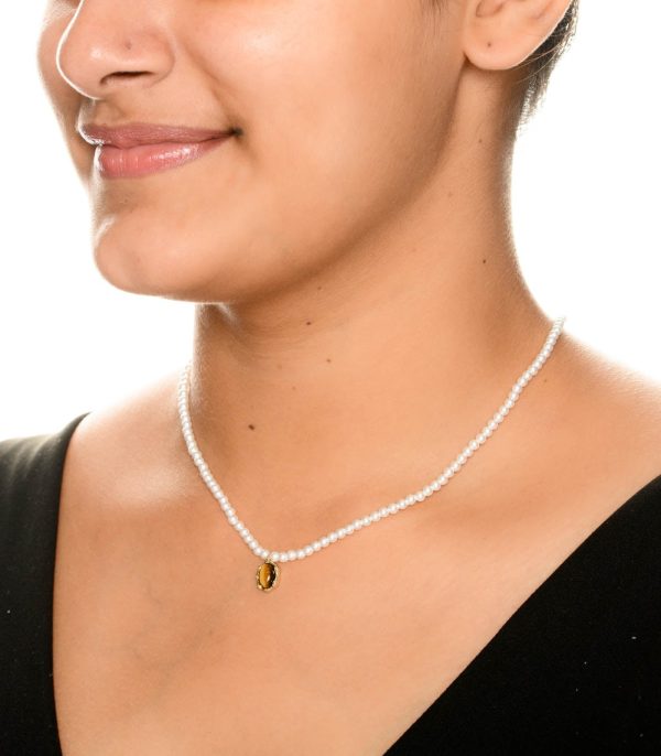 Brown Stone Pearl Necklace (Brass) Online Sale