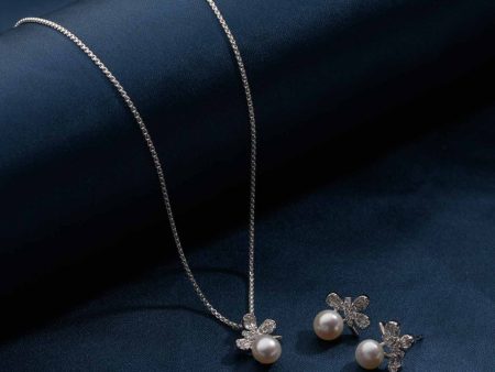 Daisy Pearl Necklace Set (Silver) Discount