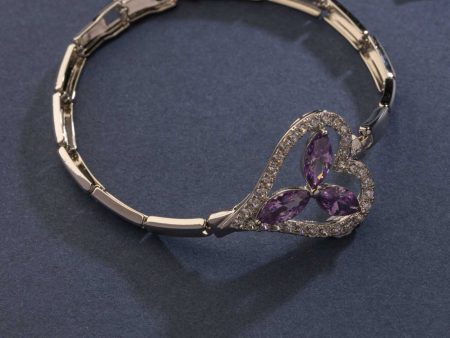 Decent Silver Color Bricks Of Purple Stone Bracelet (Brass) For Sale