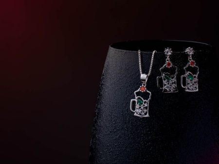 Beer Glass Necklace Set (Silver) For Discount