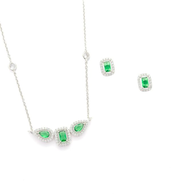 Contemporary Crystal Green Necklace Set (Brass) Sale