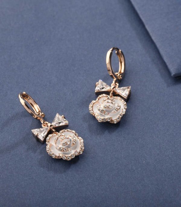 Decent Falling Golden Color Roses Earrings (Brass) Cheap