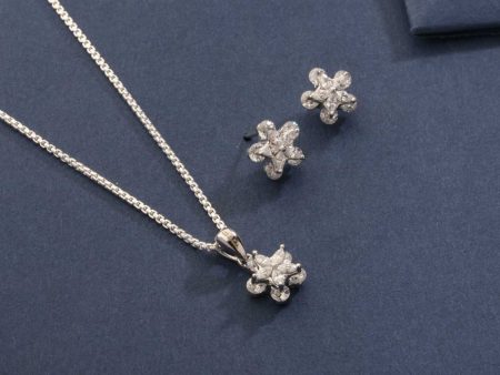 Silver Flowers Of Shiny Gemstones Pendant Set (Silver) on Sale