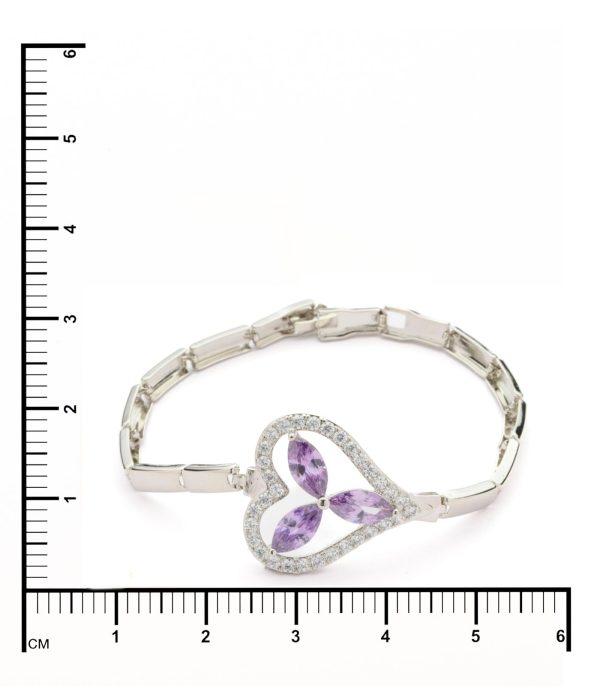 Decent Silver Color Bricks Of Purple Stone Bracelet (Brass) For Sale