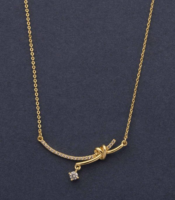 Delicate Golden Color Knot Of Gemstone Necklace (Brass) Online Hot Sale