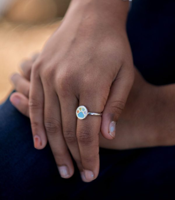 Coloured Paw Finger Ring (Silver) Online now