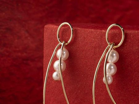 Elegent Trio Pearl Earrings (Brass) Online