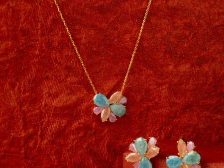 Blooming Flower Necklace Set (Brass) For Cheap