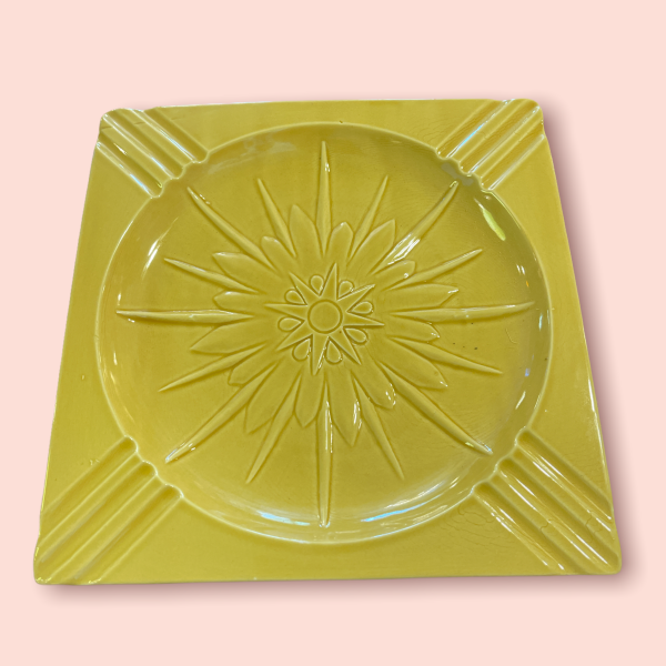 Vintage Square Ashtray in Yellow 10  Bohemian Mid Century Modern Boho MCM on Sale