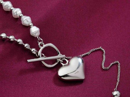 Bold Heart Silver polish Dangling Necklace (Brass) Online Hot Sale