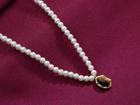 Brown Stone Pearl Necklace (Brass) Online Sale