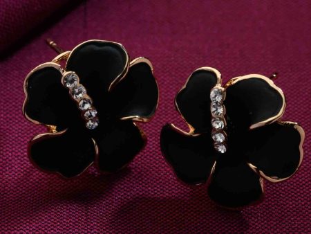 Black Hibiscus Earrings (Brass) Discount