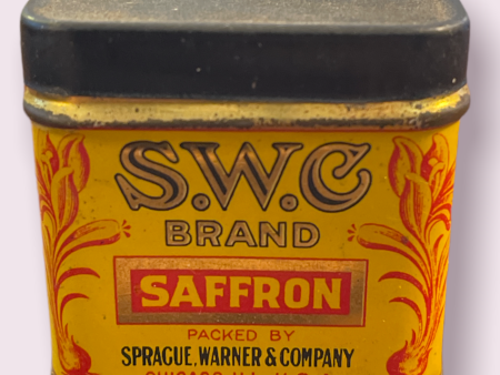 Vintage S.W.C Brand Spice Tin Saffron Sprague Warner and Company Chicago IL For Cheap