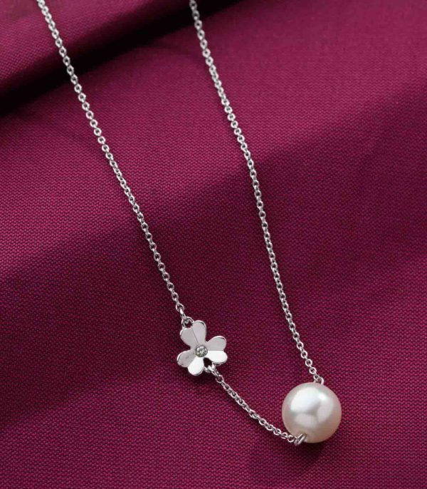 Cute Pearl-Flora Necklace (Brass) For Cheap