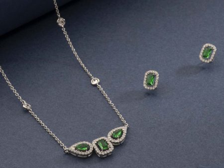 Contemporary Crystal Green Necklace Set (Brass) Sale