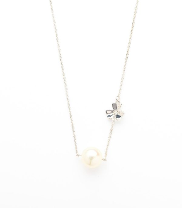 Cute Pearl-Flora Necklace (Brass) For Cheap