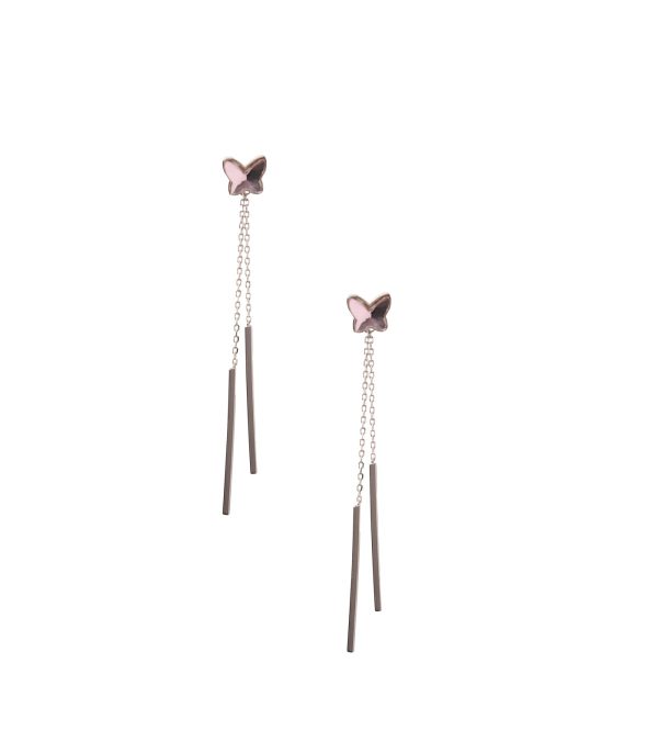 Dangling Rectangles with Pink Stone Butterfly Tops (Silver) Cheap