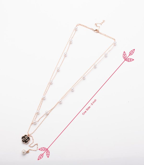 Dangling Black Rose and Pearl Necklace (Brass) For Cheap