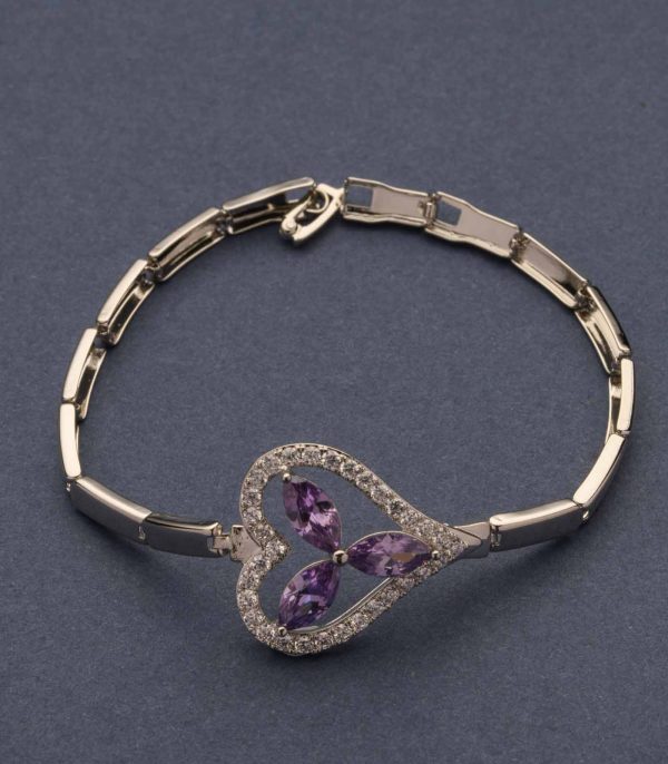 Decent Silver Color Bricks Of Purple Stone Bracelet (Brass) For Sale