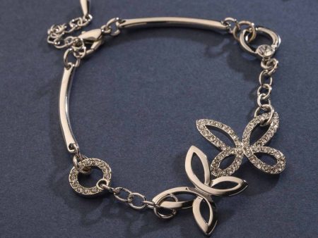 Glitzy Loop Of Silver Color Butterflies Bracelet (Brass) Supply