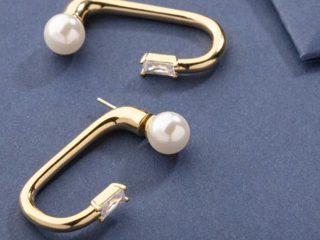 Classy Golden Color Hoop Of Pearls And Shiny Stones Earrings (Brass) Online