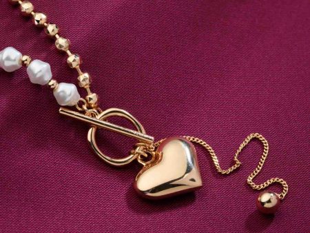 Bold Heart Dangling Necklace (Brass) For Sale