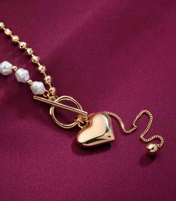 Bold Heart Dangling Necklace (Brass) For Sale