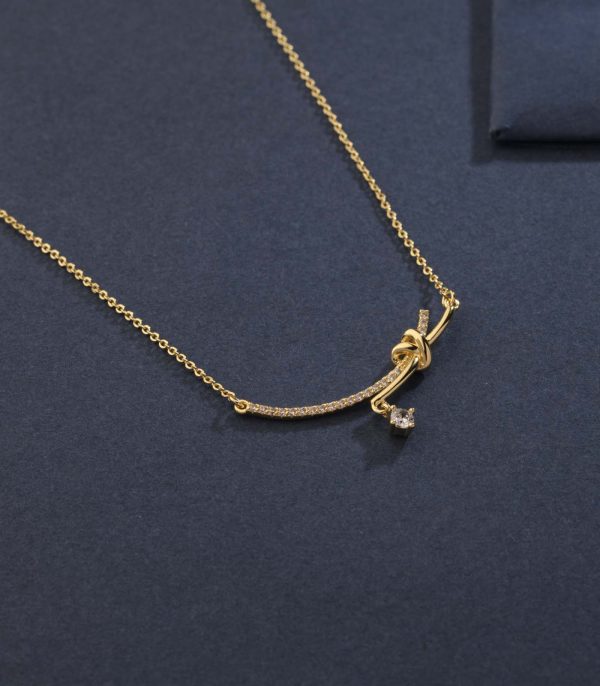 Delicate Golden Color Knot Of Gemstone Necklace (Brass) Online Hot Sale