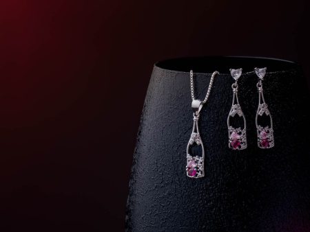 Wine Bottle Necklace Set (Silver) on Sale