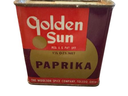 Vintage GOLDEN SUN Paprika Metal SPICE TIN WOOLSON Spice Toledo OHIO Online