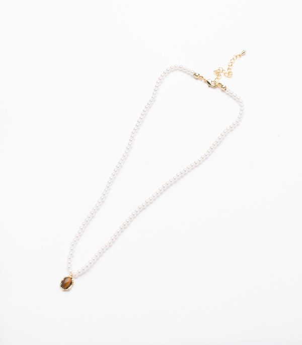 Brown Stone Pearl Necklace (Brass) Online Sale