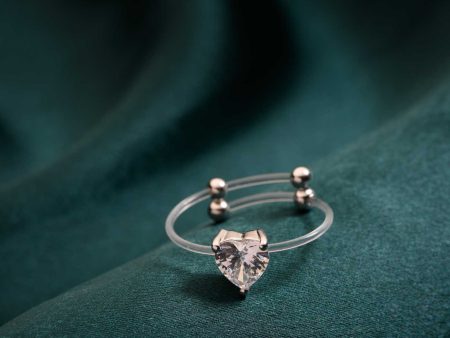 Tiny Heart Invisible Adjustable Finger Ring (Silver) For Sale