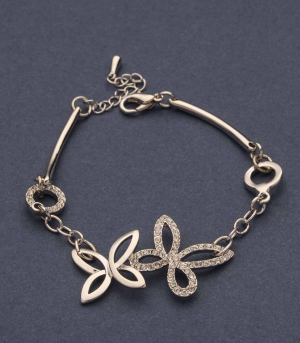 Glitzy Loop Of Silver Color Butterflies Bracelet (Brass) Supply