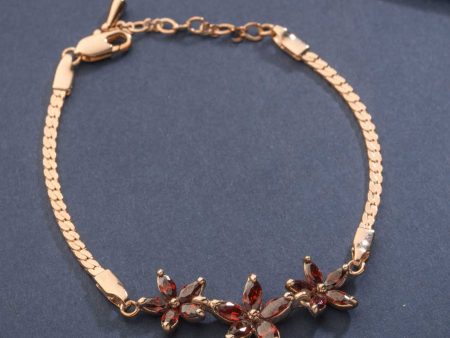 Bejewelled Brass Strings Of Red Flowers Bracelet (Brass) Fashion