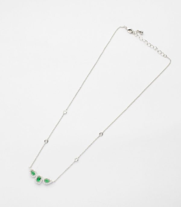 Contemporary Crystal Green Necklace Set (Brass) Sale