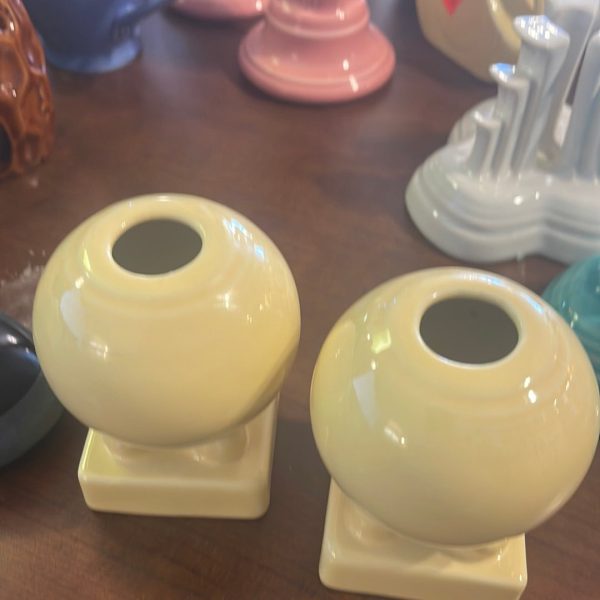 Fiesta Bulb Candle Holder Pair in Pale Yellow +Like New+ For Cheap