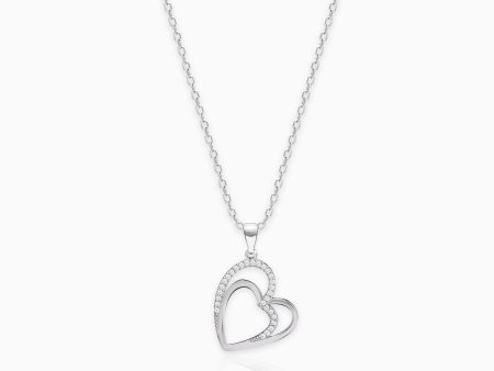 Silver Zircon Double Heart Pendant with Link Chain Sale