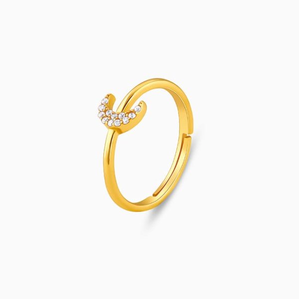 Golden Crescent Zircon Ring Fashion