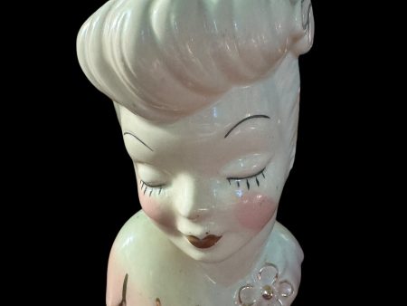 Vintage Glamour Girls Lady Head Vase 6  Ivory w Gold Figure USA For Cheap