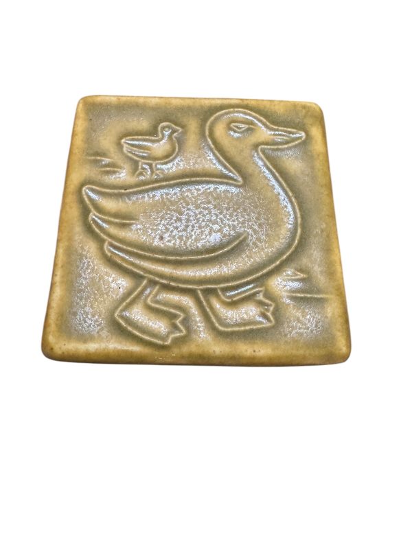 Pewabic 2009 Brown Duck with Baby Tile Fashion