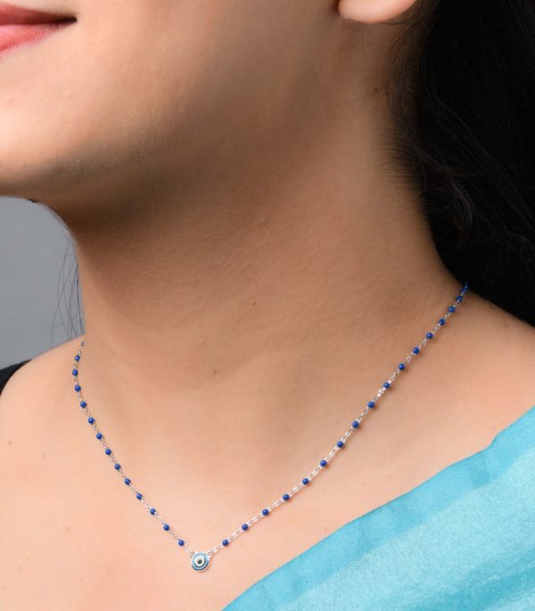 Blue Beaded Radiant Necklace (Silver) For Discount