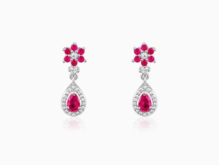 Silver Pink Flower Mini Drop Earrings Online Hot Sale